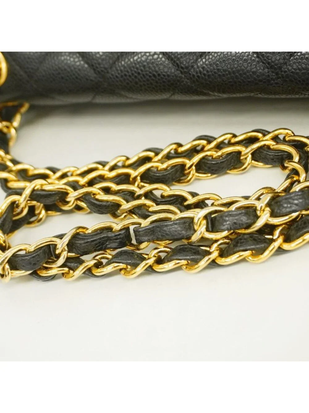 Chanel Shoulder Bag Maxi Quilted Caviar Leather Brown Gold